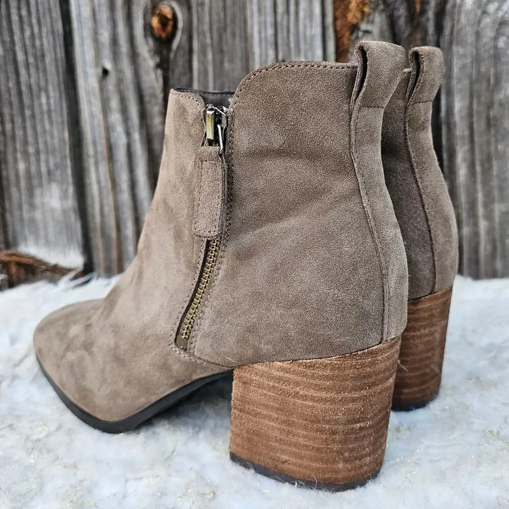 Suede Ankle Boot Tan Leather Blondo Waterproof Siena Bootie Size 8.5 Zip Heeled - Picture 4 of 13